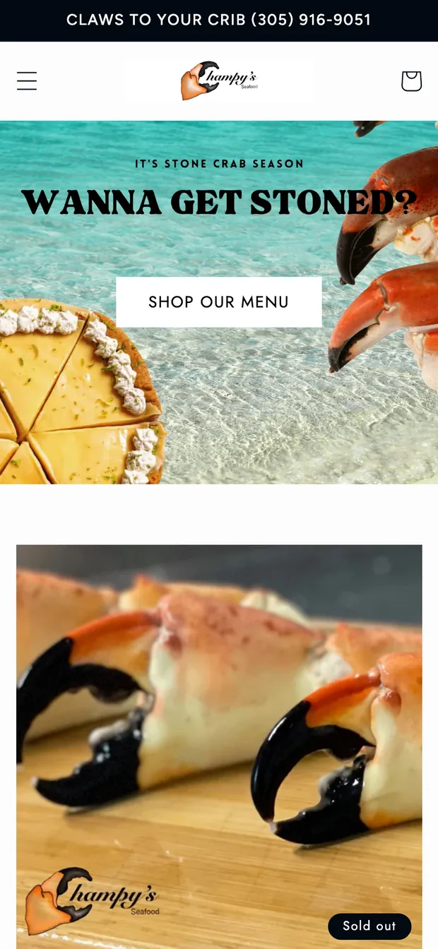 Champy's Seafood on a phone